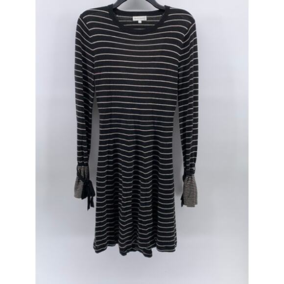 WAREHOUSE. Women's Black-White Striped Long Sleeve Open-Back Dress SZ 12(US8) - Picture 1 of 10
